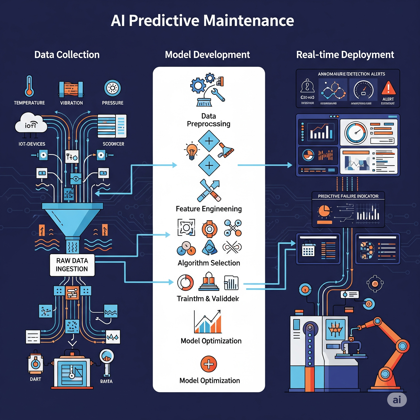 AI model analyzing sensor data for industrial maintenance